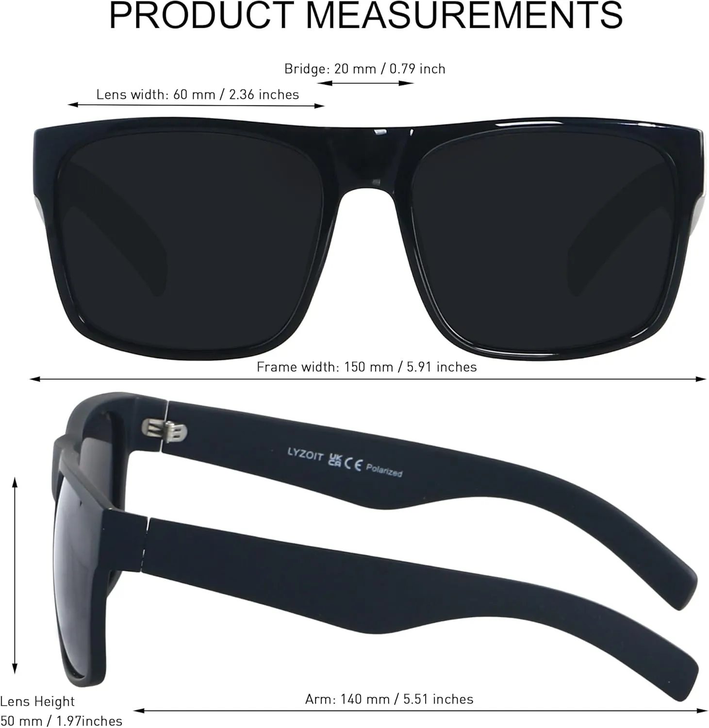 LYZOIT Extra Large Sunglasses for Big Wide Heads Mens Polarized XL Oversized Square Sun Glasses