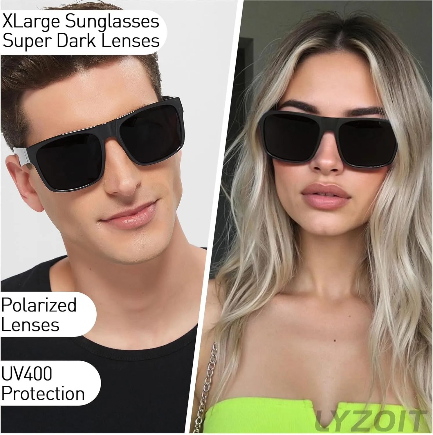 LYZOIT Extra Large Sunglasses for Big Wide Heads Mens Polarized XL Oversized Square Sun Glasses