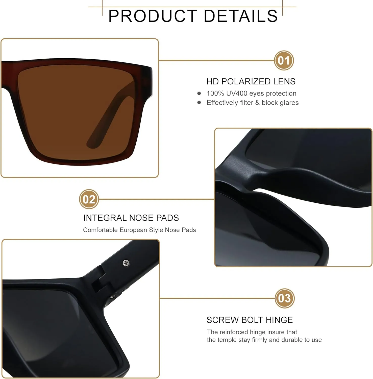 LYZOIT Square Sunglasses for Men Women Polarized Oversized Big UV Protection Rectangle Shades