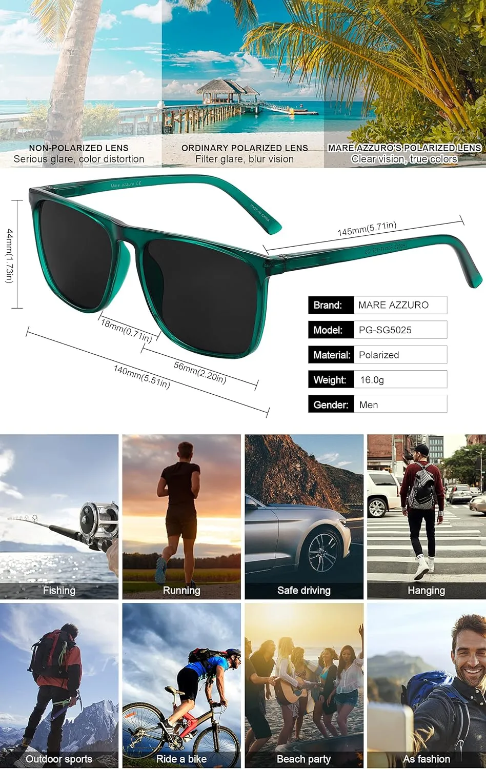 MARE AZZURO Oversized Polarized Sunglasses Women Men Driving Fishing Sports Sun Glasses UV400 Protection Party Beach Sunnies