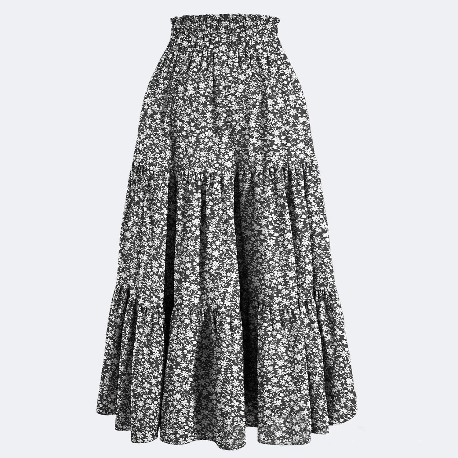 Maxi Skirts for Women High Waisted Tiered A Line Long Skirt Drawstring Flowy Floral Pleated Summer Skirt with Pockets
