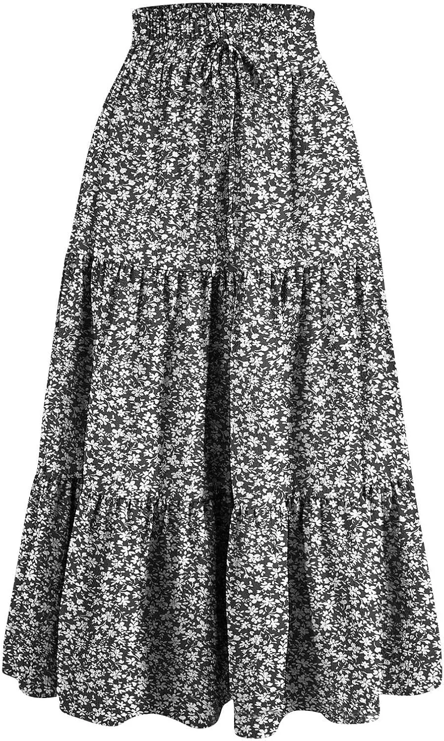 Maxi Skirts for Women High Waisted Tiered A Line Long Skirt Drawstring Flowy Floral Pleated Summer Skirt with Pockets