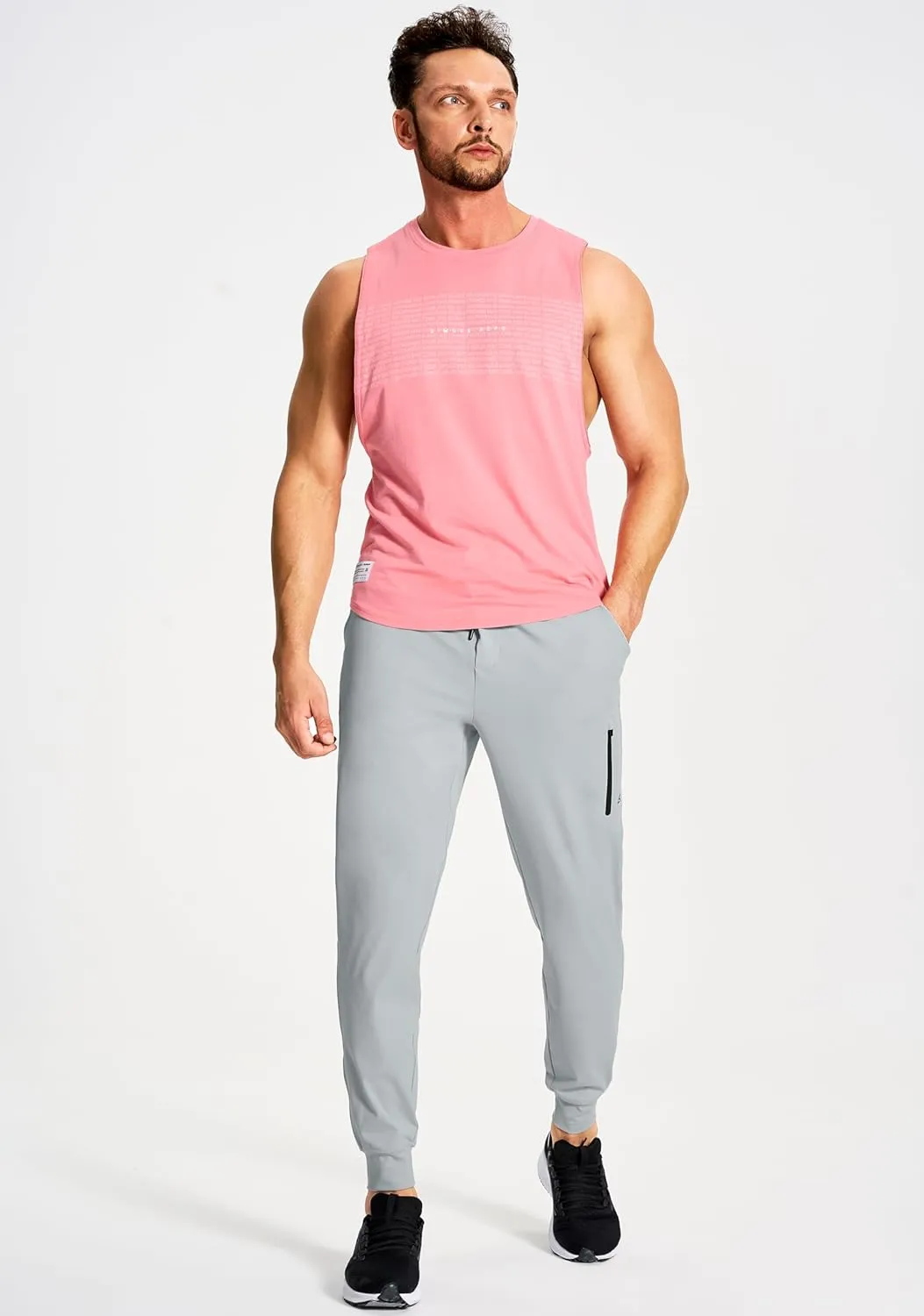 Men's Athletic Joggers Stretch Sweatpants with Zipper Pockets Running Workout Gym Track Golf Pants for Men