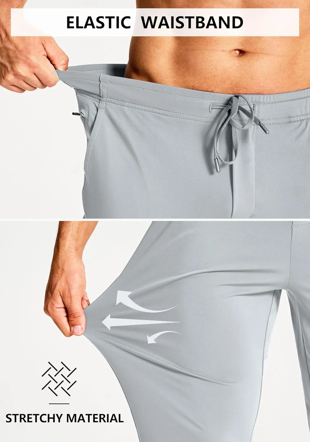 Men's Athletic Joggers Stretch Sweatpants with Zipper Pockets Running Workout Gym Track Golf Pants for Men