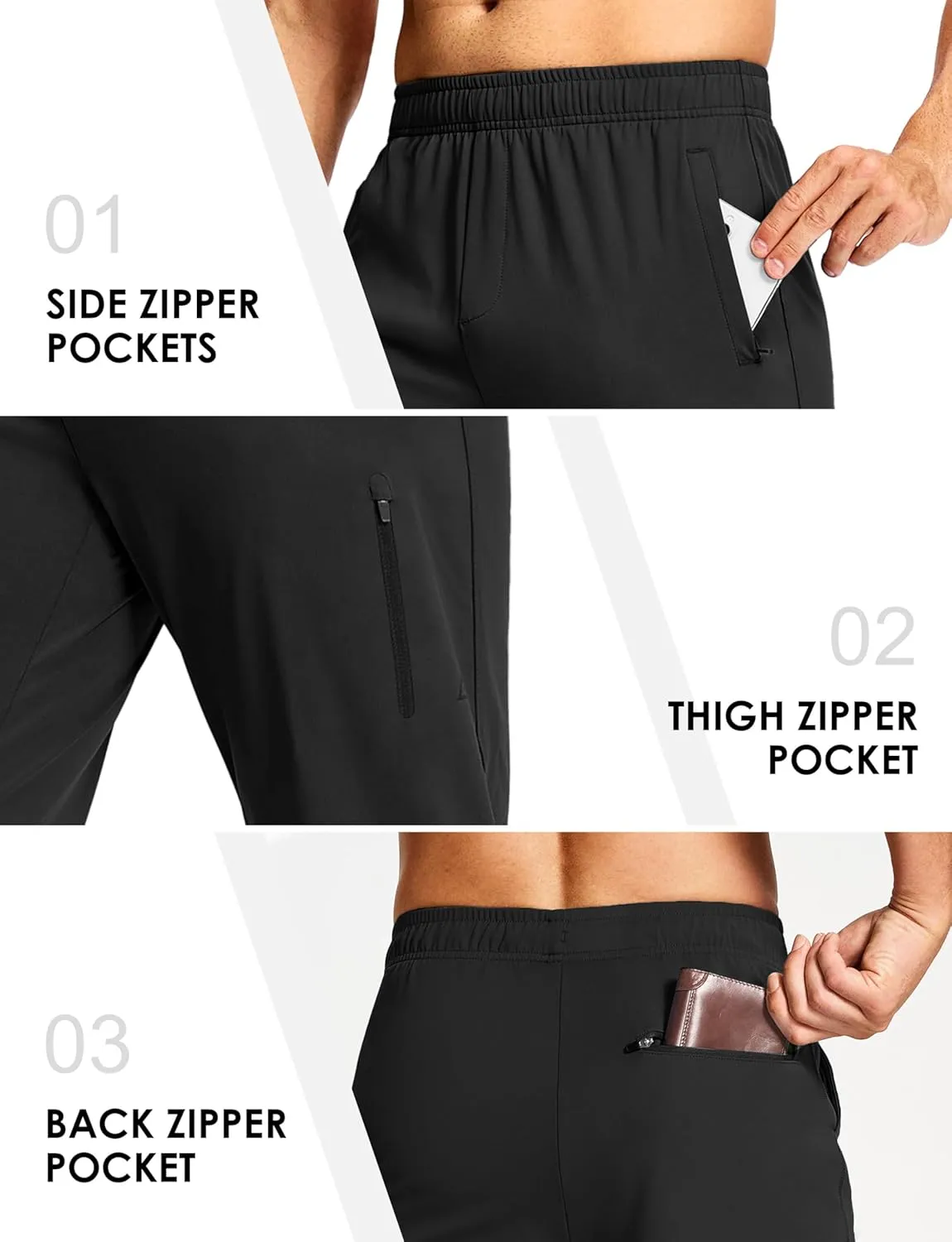 Men's Athletic Joggers Sweatpants with Zipper Pockets Running Gym Track Workout Pants for Men