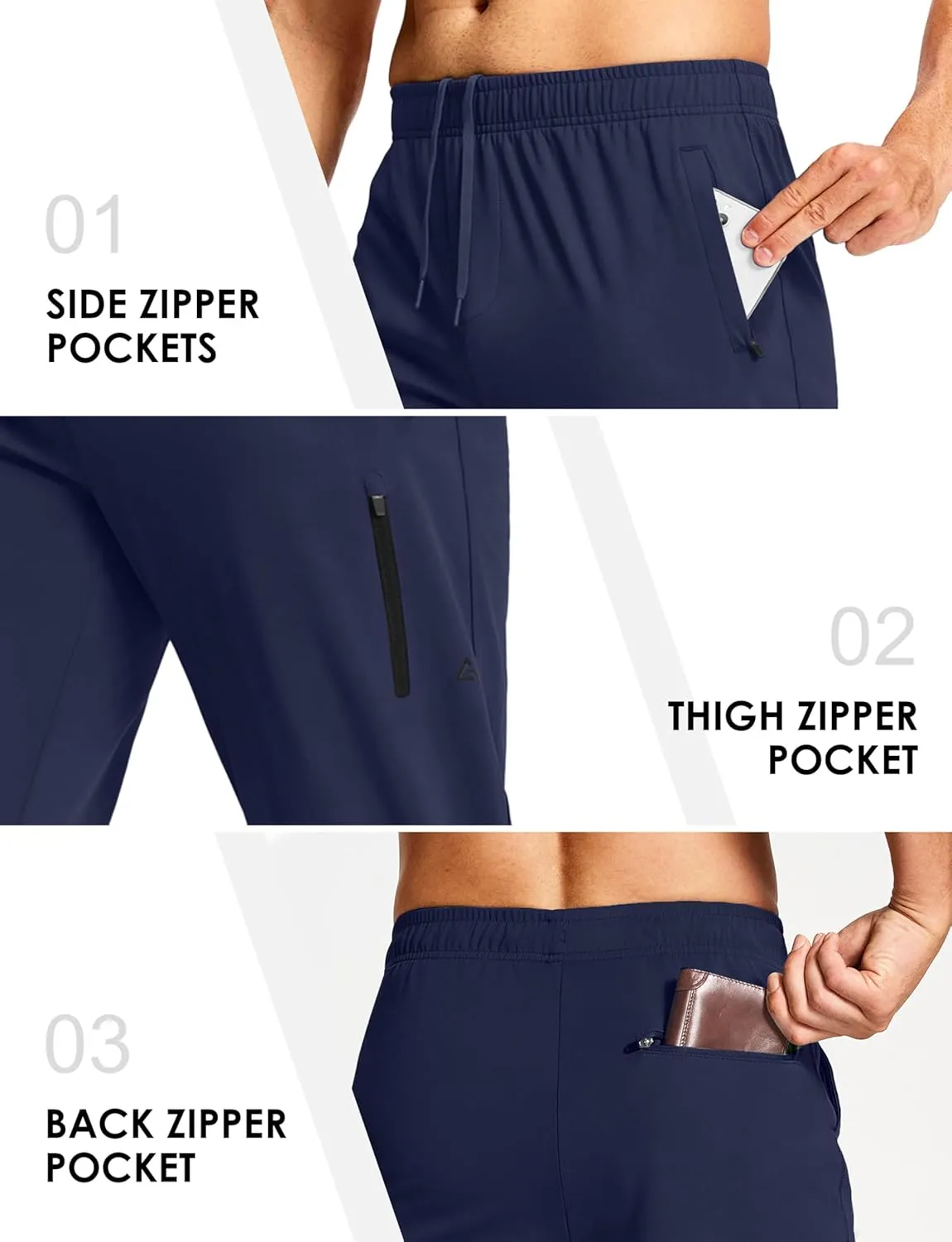 Men's Athletic Joggers Sweatpants with Zipper Pockets Running Gym Track Workout Pants for Men