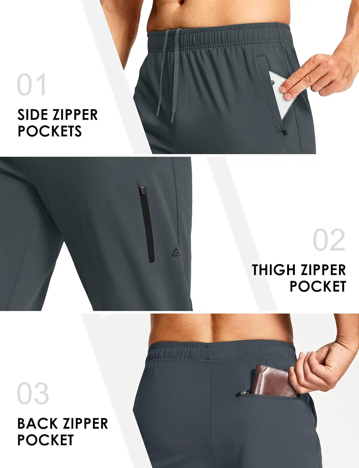 Men's Athletic Joggers Sweatpants with Zipper Pockets Running Gym Track Workout Pants for Men