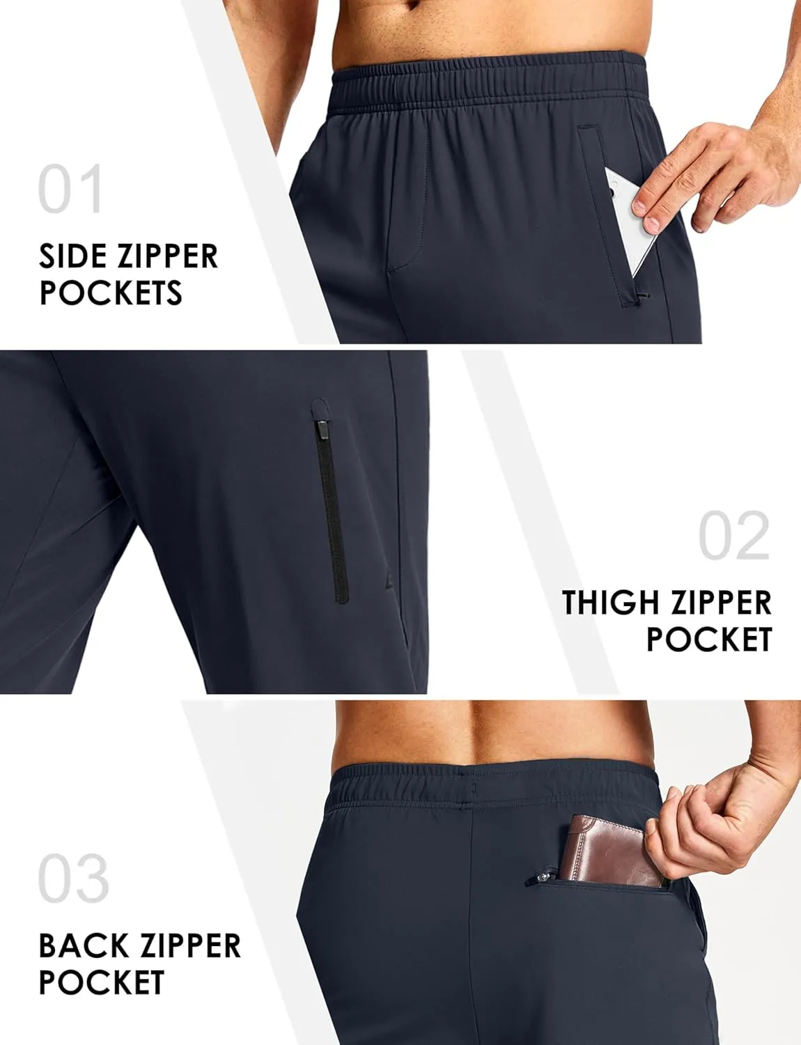 Men's Athletic Joggers Sweatpants with Zipper Pockets Running Gym Track Workout Pants for Men