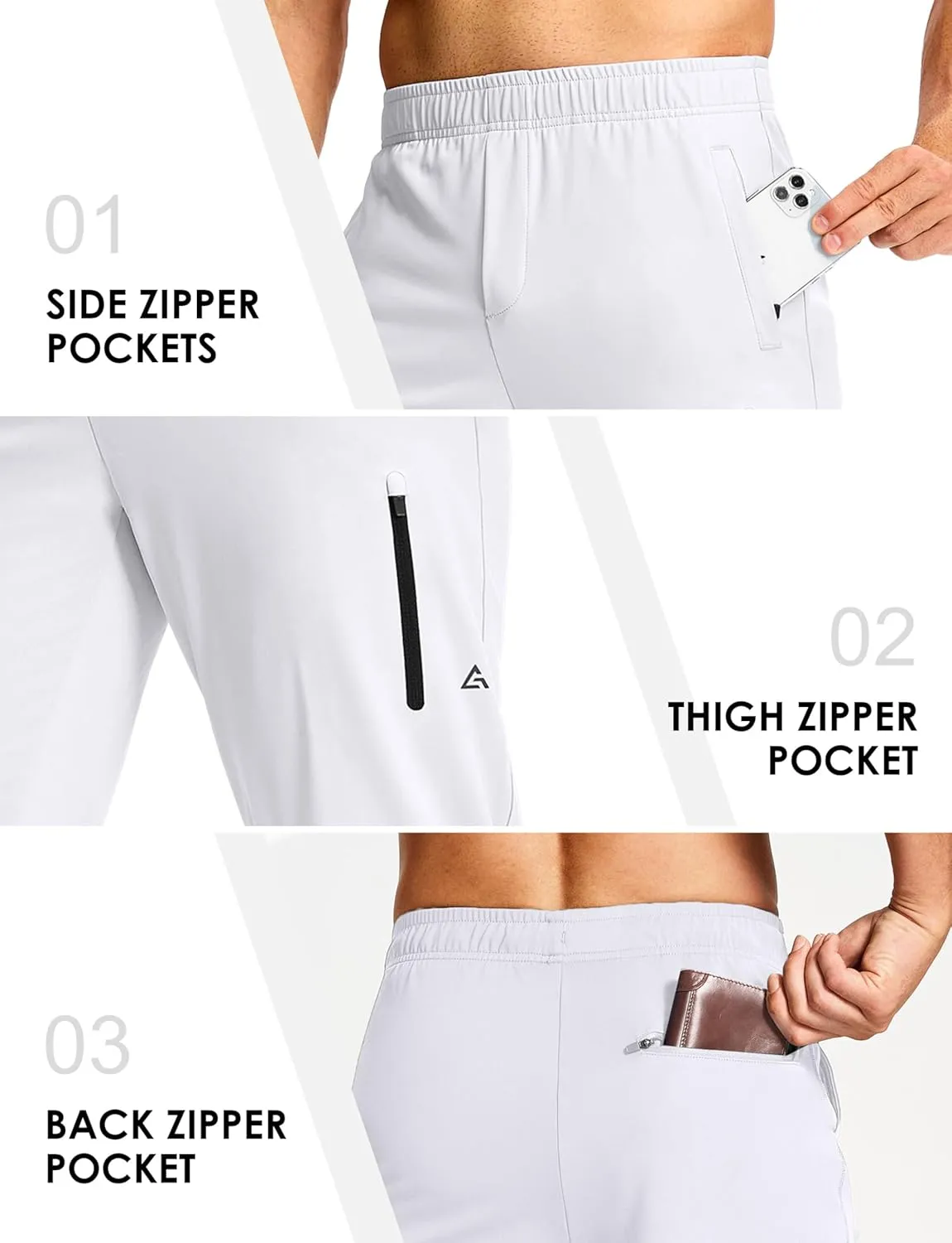 Men's Athletic Joggers Sweatpants with Zipper Pockets Running Gym Track Workout Pants for Men