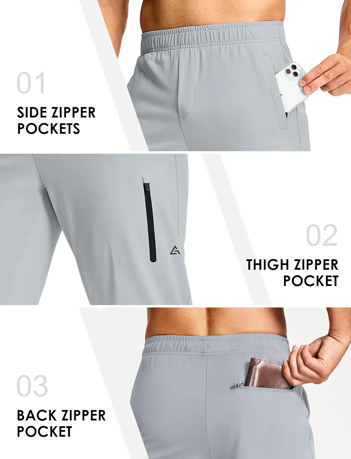 Men's Athletic Joggers Sweatpants with Zipper Pockets Running Gym Track Workout Pants for Men
