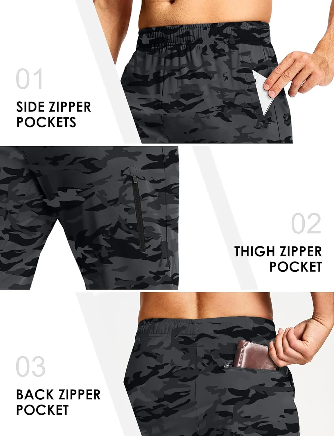 Men's Athletic Joggers Sweatpants with Zipper Pockets Running Gym Track Workout Pants for Men