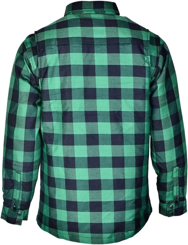 Men's Biker Armored Checkered Flannel Shirt with Kevlar, Waterproof Zippers & C.E. Approved Armors