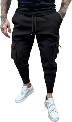 Men's Cargo Jogger Pants Stretch Sweatpants Slim Fit Tactical Pants with Zipper Pockets Casual Trousers Men's Casual Slim Fit Pants Skinny Stretch Dress Slacks #06- Black 3X-Large