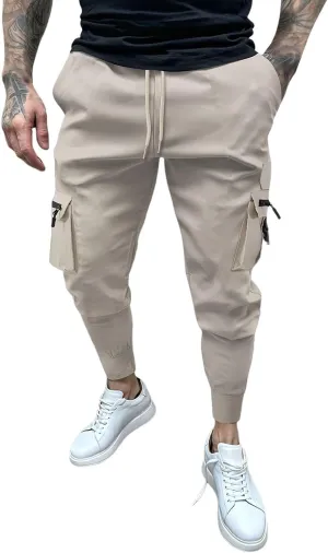 Men's Cargo Jogger Pants Stretch Sweatpants Slim Fit Tactical Pants with Zipper Pockets Casual Trousers Men's Casual Slim Fit Pants Skinny Stretch Dress Slacks #09- Khaki XX-Large