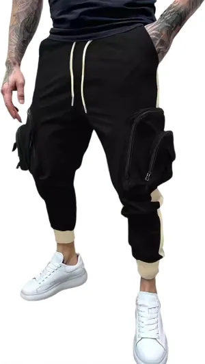 Men's Cargo Jogger Pants Stretch Sweatpants Slim Fit Tactical Pants with Zipper Pockets Casual Trousers Men's Casual Slim Fit Pants Skinny Stretch Dress Slacks #16- Black 3X-Large