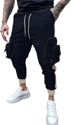 Men's Cargo Jogger Pants Stretch Sweatpants Slim Fit Tactical Pants with Zipper Pockets Casual Trousers Men's Casual Slim Fit Pants Skinny Stretch Dress Slacks #20- Navy 3X-Large