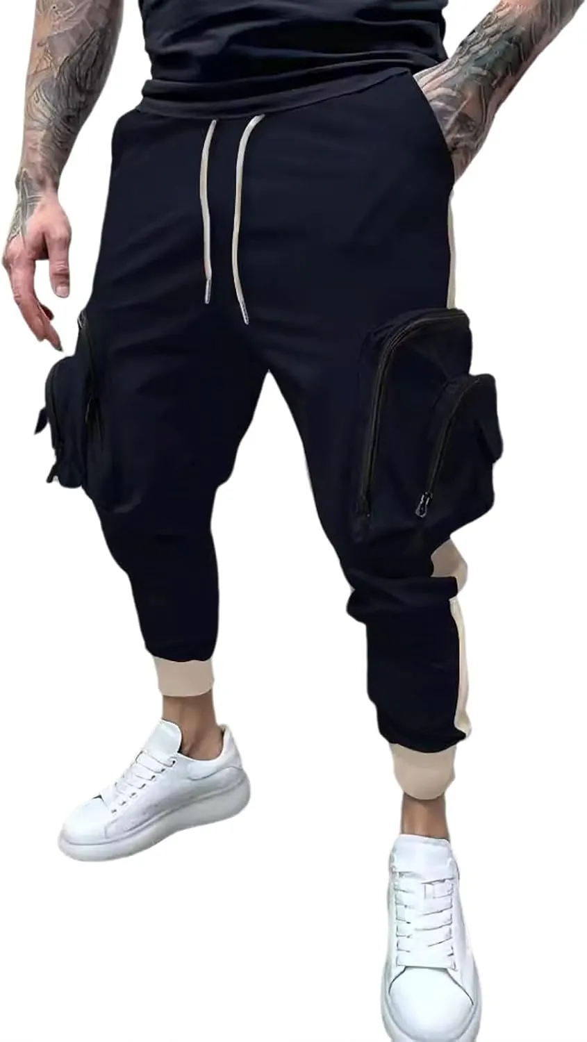 Men's Cargo Jogger Pants Stretch Sweatpants Slim Fit Tactical Pants with Zipper Pockets Casual Trousers Men's Casual Slim Fit Pants Skinny Stretch Dress Slacks #20- Navy 3X-Large