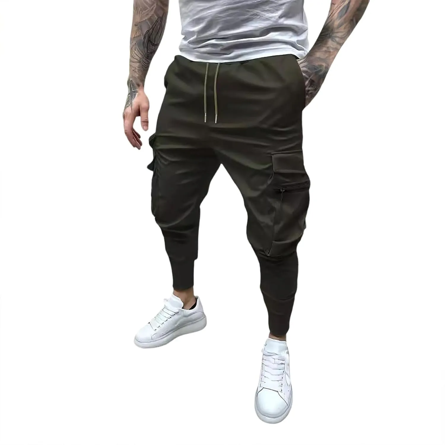 Men's Cargo Jogger Pants Stretch Sweatpants Slim Fit Tactical Pants with Zipper Pockets Casual Trousers Men's Casual Slim Fit Pants Skinny Stretch Dress Slacks #22- Green Small