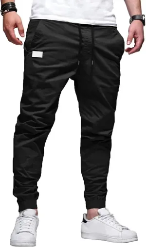 Mens Cargo Pants Slim Fit Drawstring Waist Baggy Jogger Sweatpants Lightweight Athletic Workout Pants with Pockets