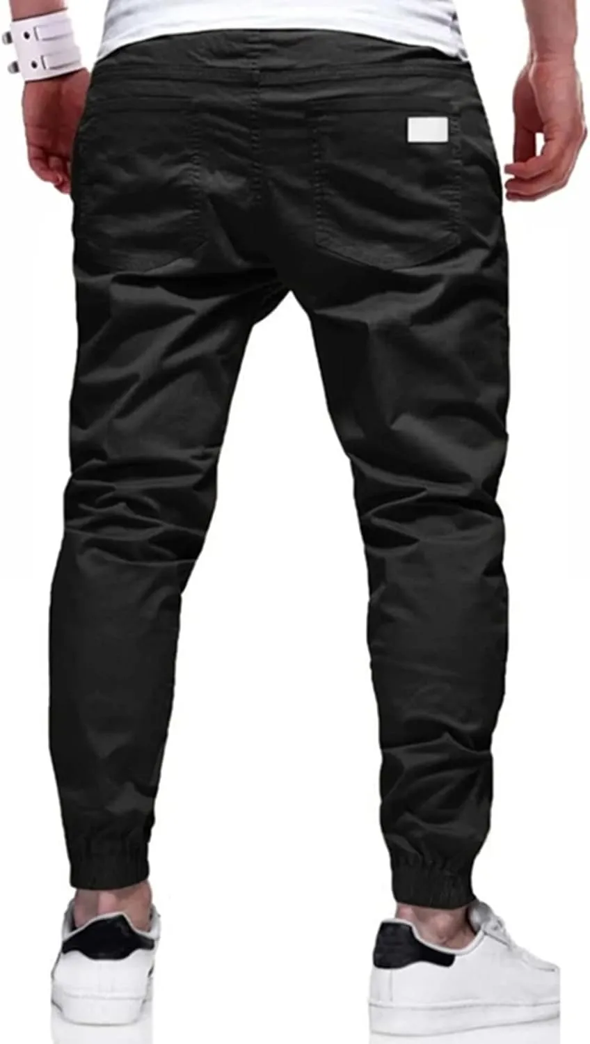 Mens Cargo Pants Slim Fit Drawstring Waist Baggy Jogger Sweatpants Lightweight Athletic Workout Pants with Pockets