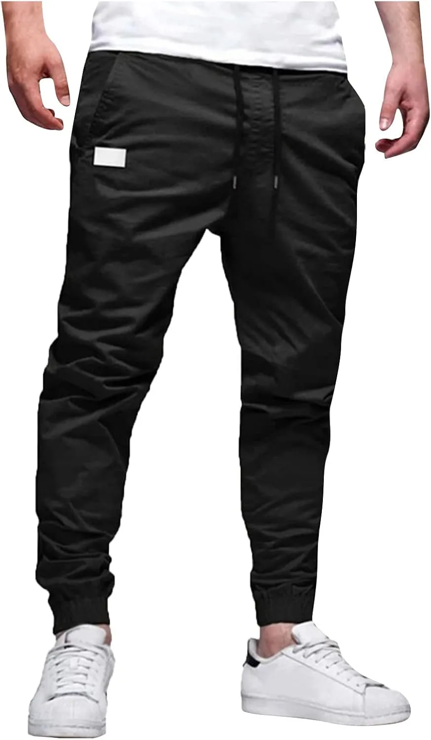 Mens Cargo Pants Slim Fit Drawstring Waist Baggy Jogger Sweatpants Lightweight Athletic Workout Pants with Pockets