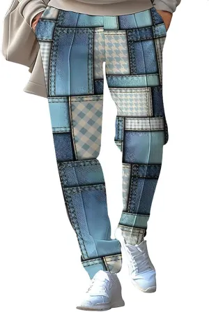 Men's Color Block Slacks Irregular Plaid Printed Casual Pants Beach Vacation Pants Elastic Waist Spring Trousers