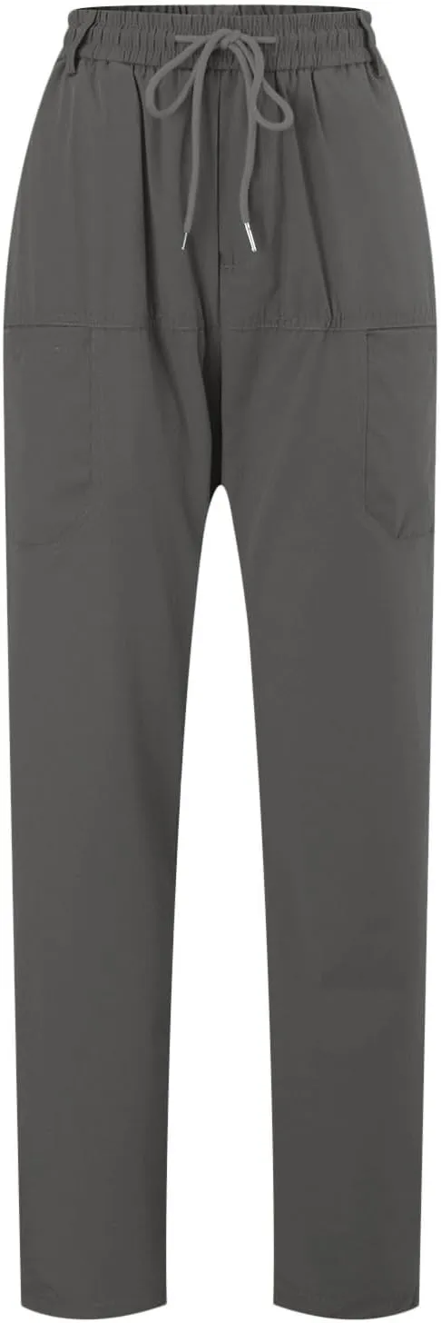 Mens Corduroy Pants Elastic Waist Drawstring Casual Loose Straight Leg Hiking Trousers Slim fit Slacks with Pockets