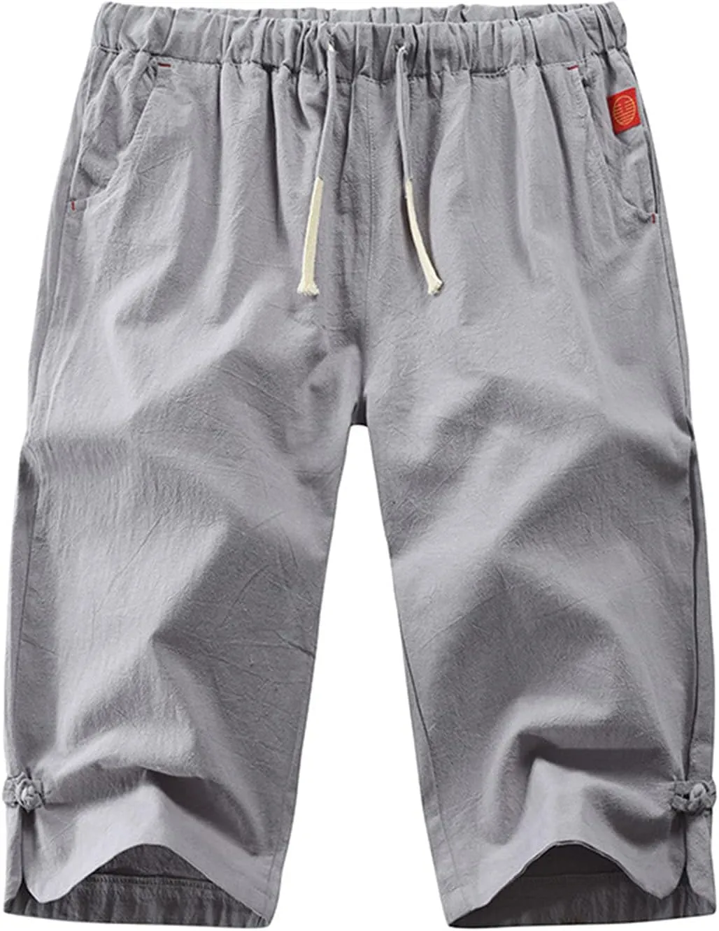 Mens Cotton Linen Shorts Casual Summer Beach Capri Pants Athletic Gym Workout Shorts with Pockets