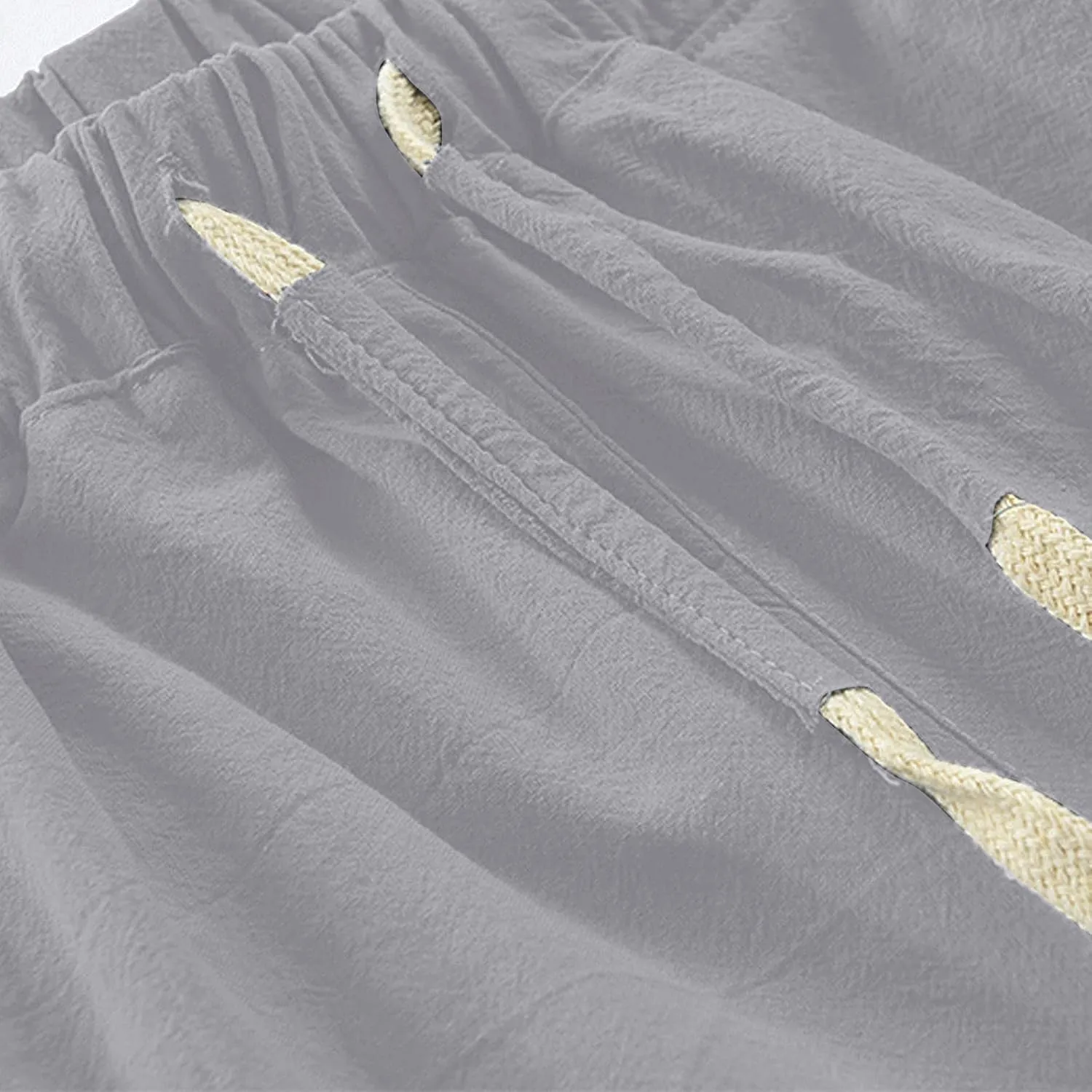 Mens Cotton Linen Shorts Casual Summer Beach Capri Pants Athletic Gym Workout Shorts with Pockets