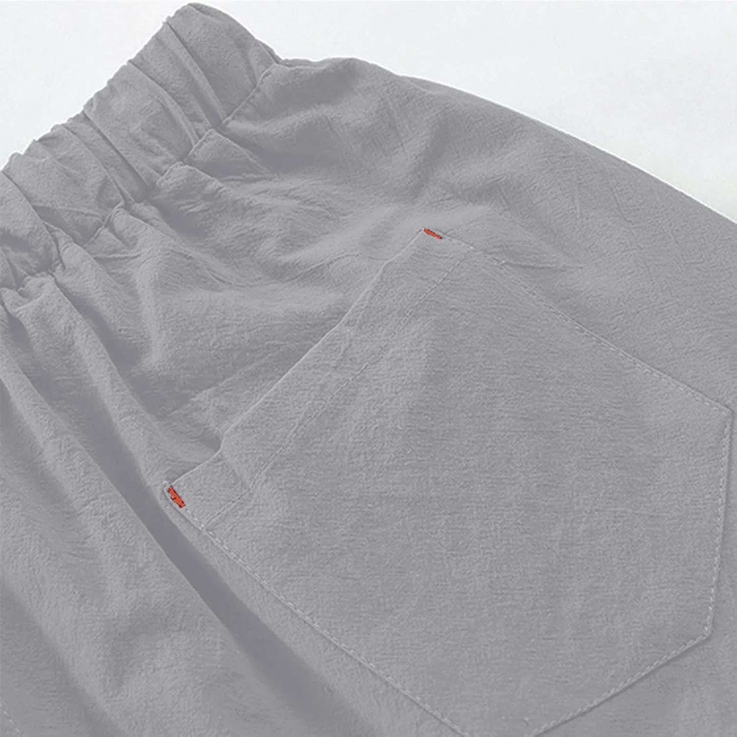 Mens Cotton Linen Shorts Casual Summer Beach Capri Pants Athletic Gym Workout Shorts with Pockets