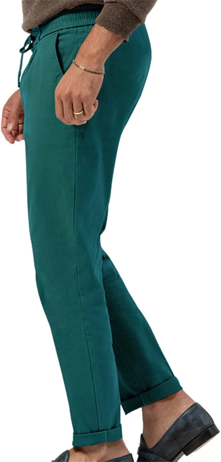 Mens Dress Pants Straight Elastic Waist Casual Lightweight Slim Fit Solid Pants Beach Yoga Business Trousers Pockets