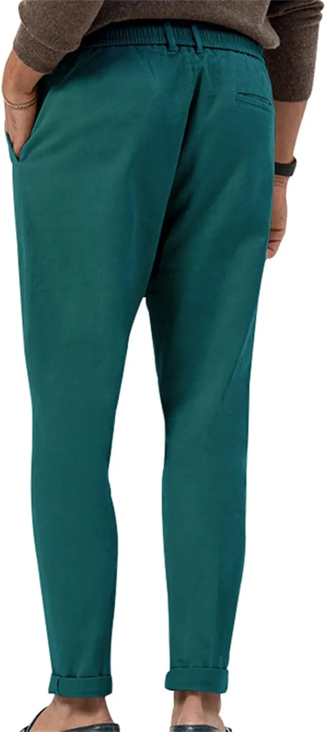 Mens Dress Pants Straight Elastic Waist Casual Lightweight Slim Fit Solid Pants Beach Yoga Business Trousers Pockets