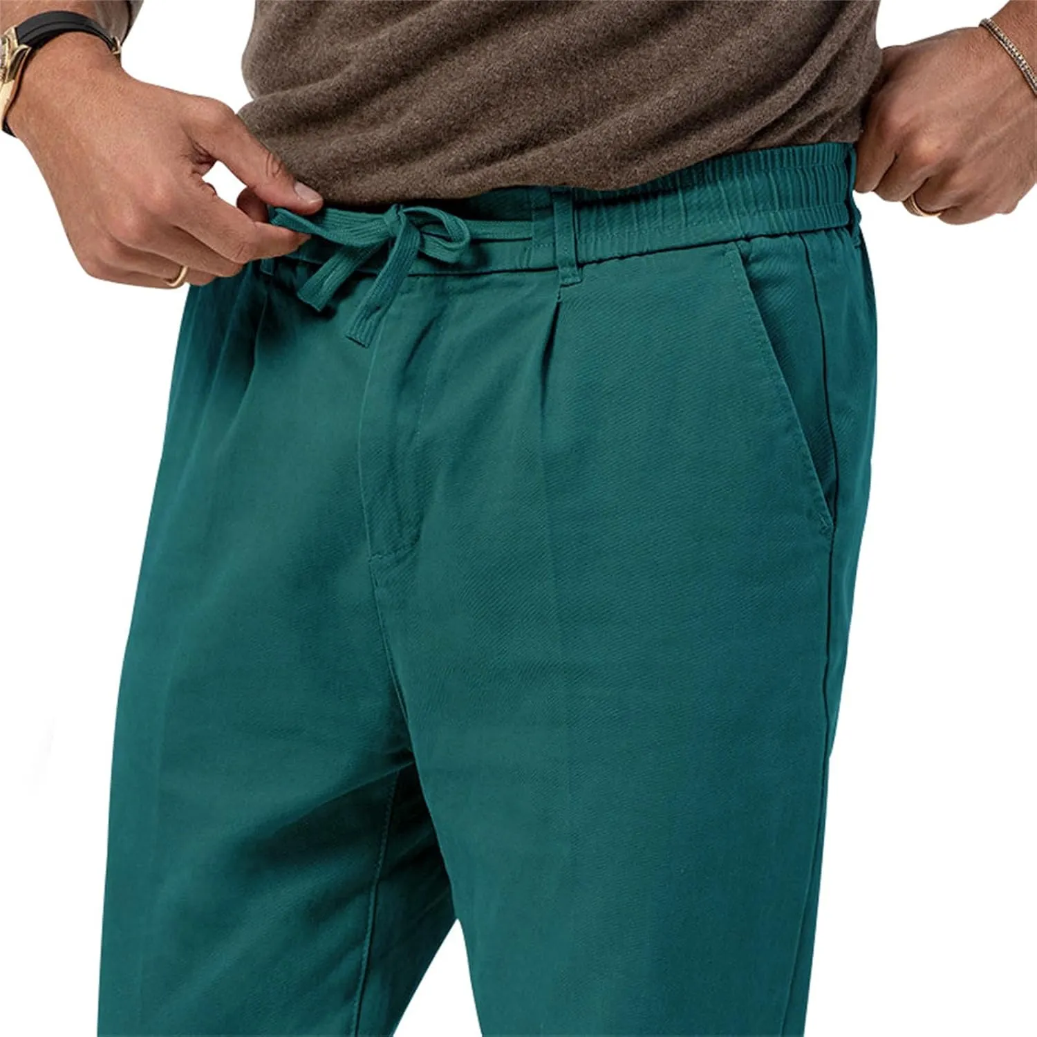Mens Dress Pants Straight Elastic Waist Casual Lightweight Slim Fit Solid Pants Beach Yoga Business Trousers Pockets