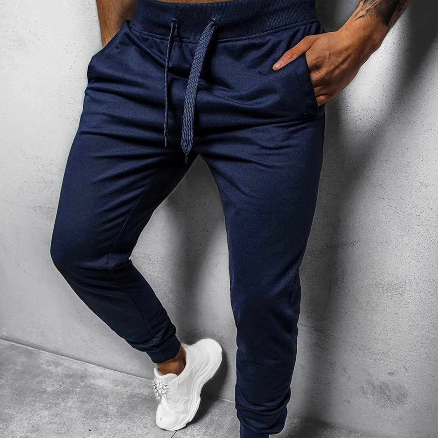 Mens Fashion Joggers Sweatpants Leg Spliced Solid Color Running Workout Trousers Running Straight Leg Pants Fall