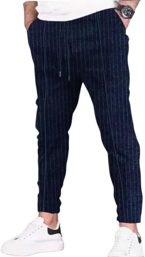 Mens Fashion Striped Pants Slim Fit Elastic Waist Straight Casual Pajama Sweatpants Comfort Jogger Trousers