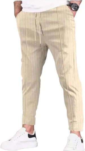 Mens Fashion Striped Pants Slim Fit Elastic Waist Straight Casual Pajama Sweatpants Comfort Jogger Trousers