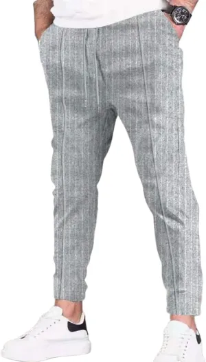 Mens Fashion Striped Pants Slim Fit Elastic Waist Straight Casual Pajama Sweatpants Comfort Jogger Trousers