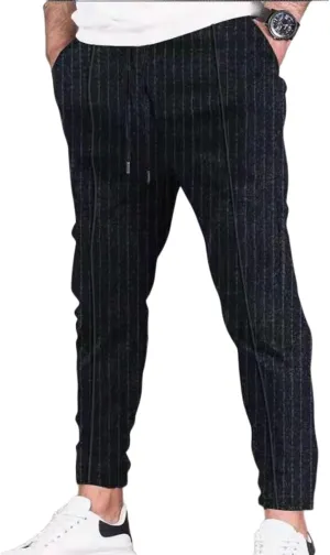 Mens Fashion Striped Pants Slim Fit Elastic Waist Straight Casual Pajama Sweatpants Comfort Jogger Trousers