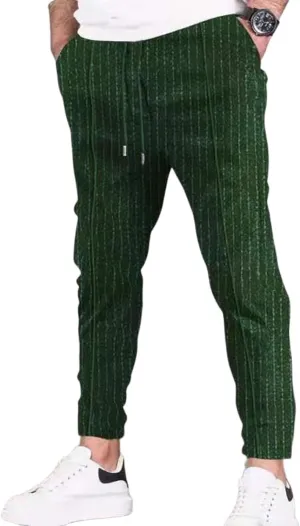 Mens Fashion Striped Pants Slim Fit Elastic Waist Straight Casual Pajama Sweatpants Comfort Jogger Trousers