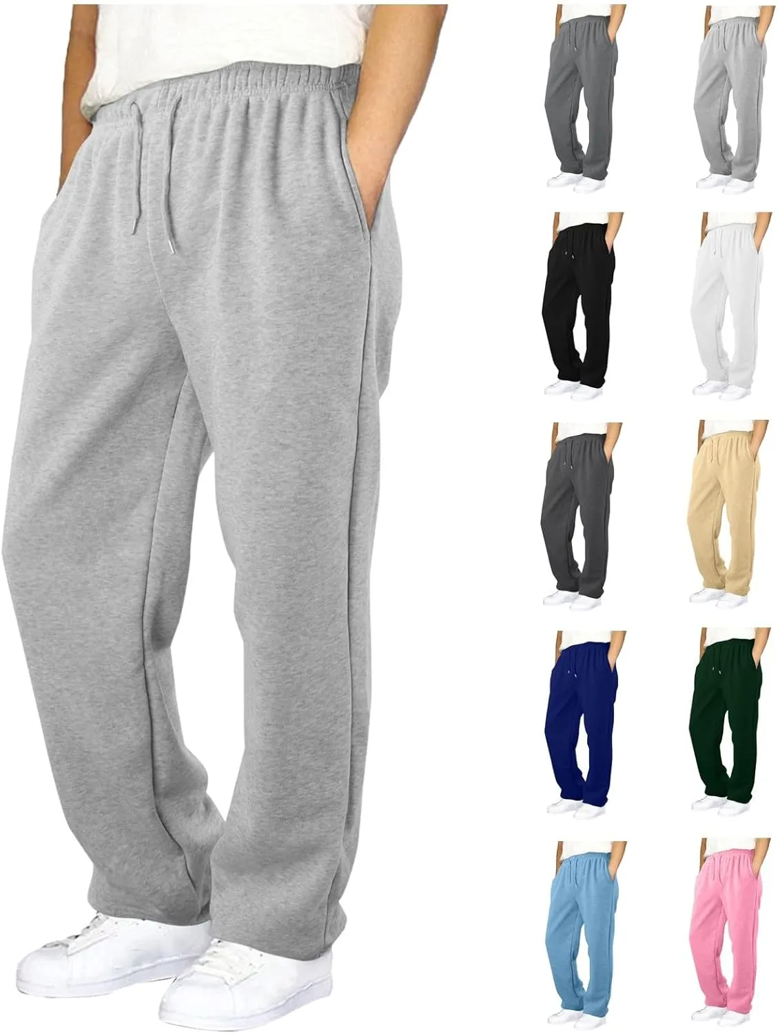 Mens Fleece Lined Joggers Pants Wide Leg Sweatpants Baggy Workout Pants Elastic Waist Cargo Pants Warm Running Pants