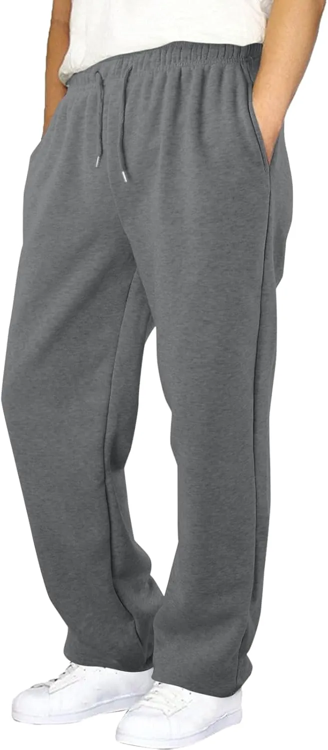 Mens Fleece Lined Joggers Pants Wide Leg Sweatpants Baggy Workout Pants Elastic Waist Cargo Pants Warm Running Pants