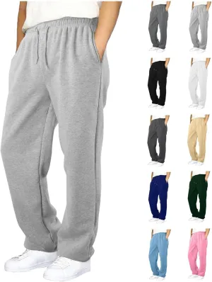 Mens Fleece Lined Joggers Pants Wide Leg Sweatpants Baggy Workout Pants Elastic Waist Cargo Pants Warm Running Pants