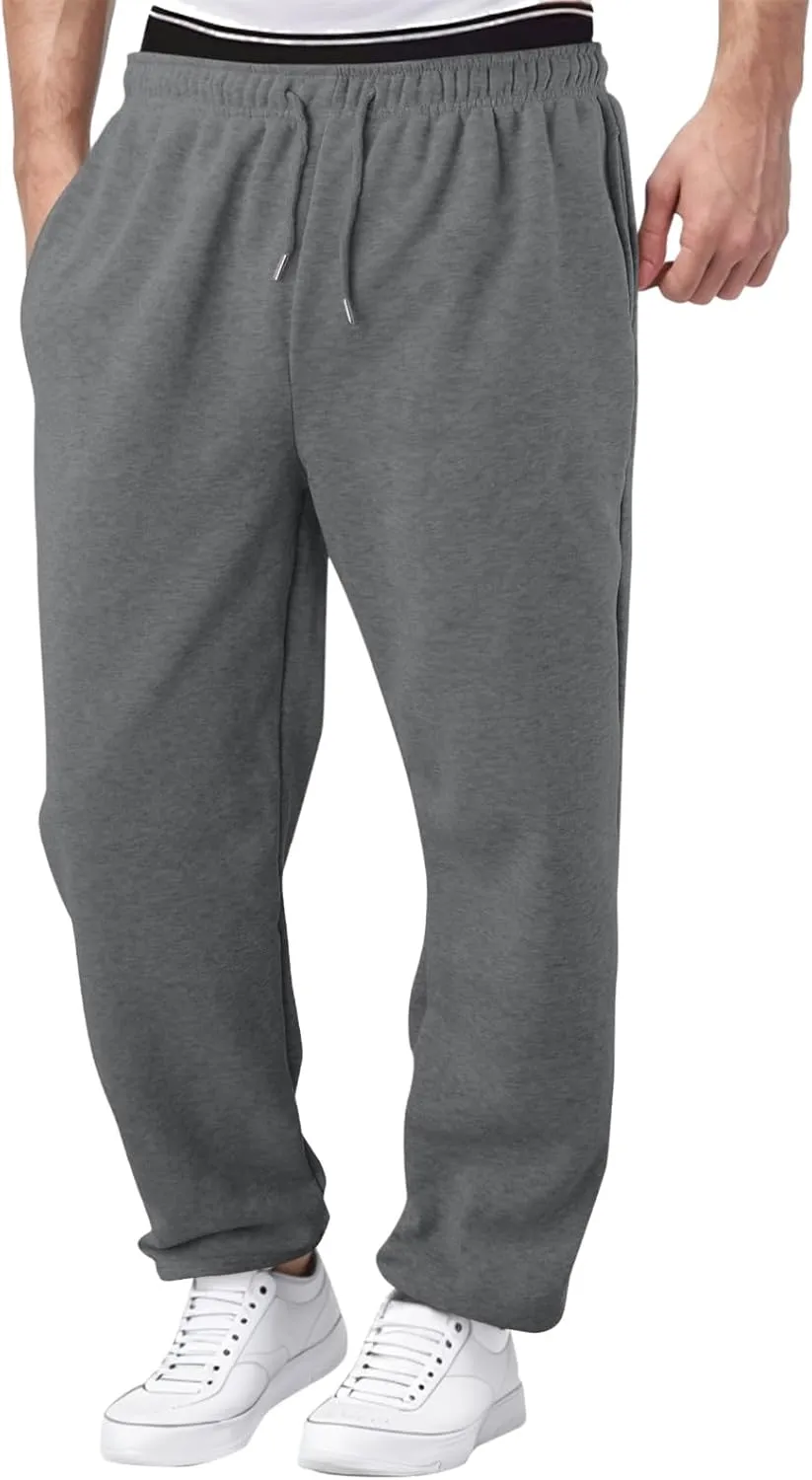 Mens Fleece Lined Joggers Pants Wide Leg Sweatpants Baggy Workout Pants Elastic Waist Cargo Pants Warm Running Pants