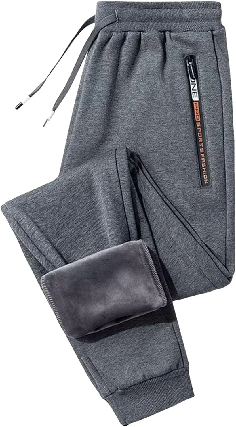 Mens Fleece Lined Pants, Mens Winter Warm Fleece Pants Sherpa Lined Sweatpants with Pockets Stretch Gym Running Pants
