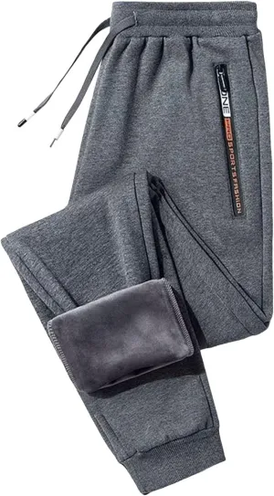 Mens Fleece Lined Pants, Mens Winter Warm Fleece Pants Sherpa Lined Sweatpants with Pockets Stretch Gym Running Pants