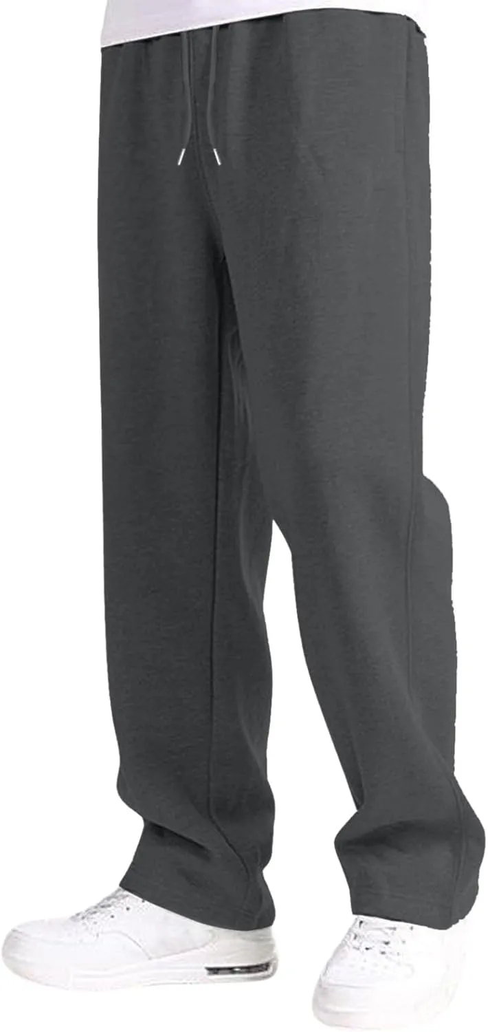 Mens Fleece Lined Sweatpants Baggy Joggers Pants Wide Leg Workout Pants Elastic Waist Cargo Sweatpants Casual Bottoms