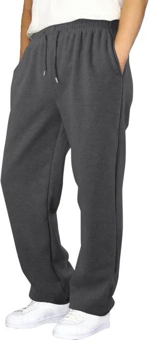 Mens Fleece Lined Sweatpants Baggy Joggers Pants Wide Leg Workout Pants Elastic Waist Cargo Sweatpants Casual Bottoms