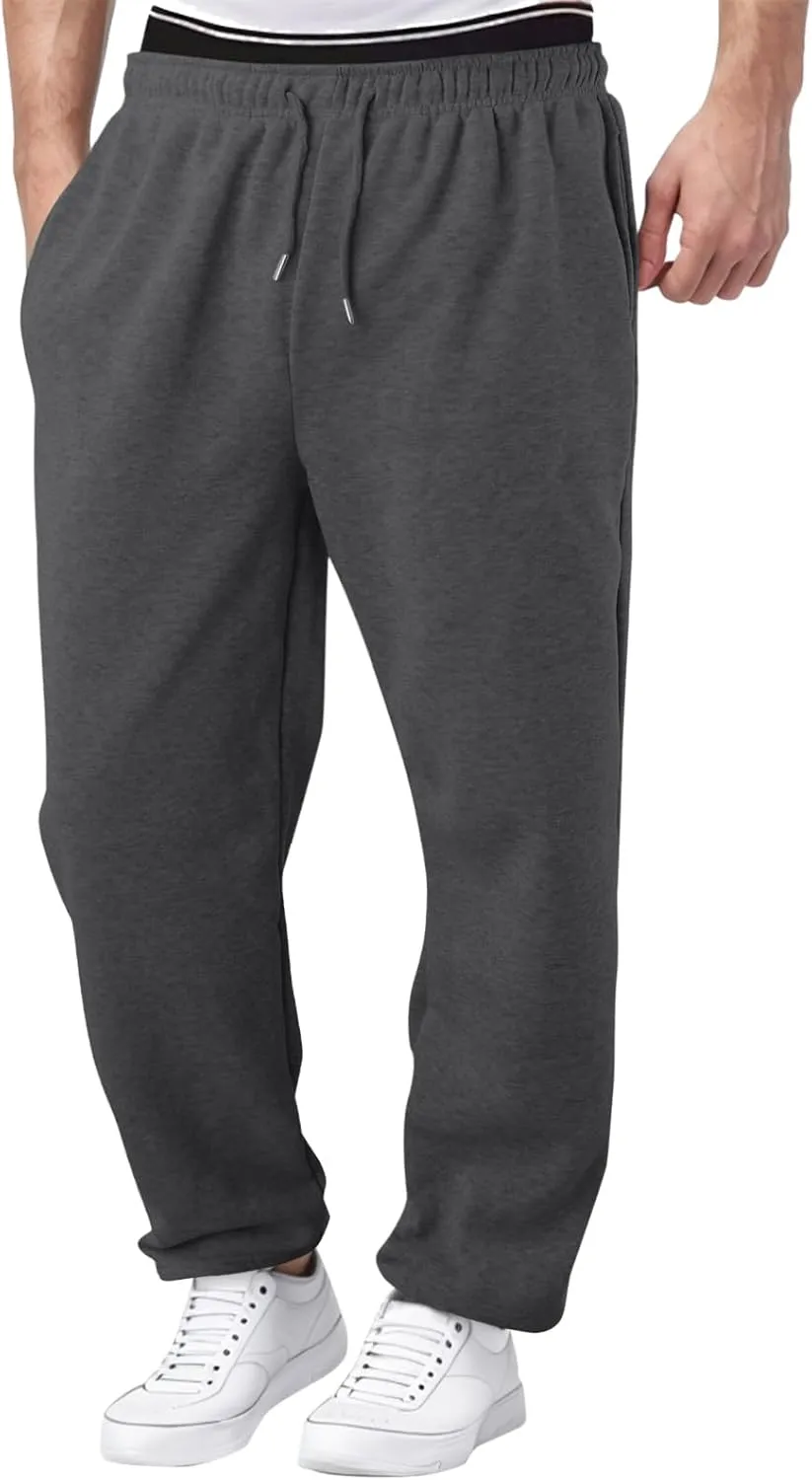 Mens Fleece Lined Sweatpants Baggy Joggers Pants Wide Leg Workout Pants Elastic Waist Cargo Sweatpants Casual Bottoms