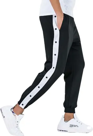 Mens Jogger Pants Tear-Away Athletic Pants Side High Split Snap Button Striped Sweatpants Casual Workout Trousers