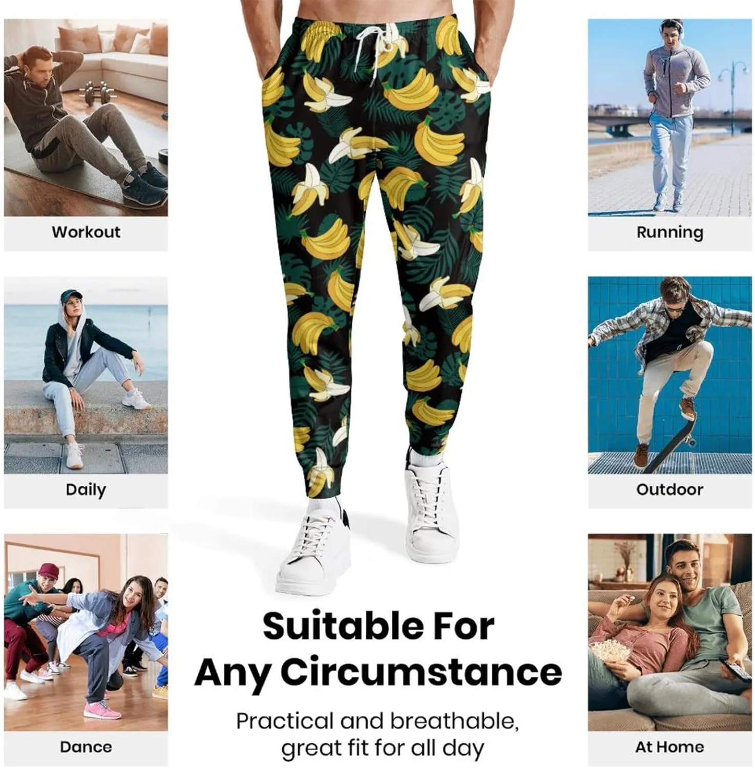 Mens Joggers Sweatpants Printed Athletic Pants for Running Casual Sports with Pockets